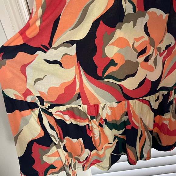 VENUS Off-Shoulder Maxi Dress in Navy, Coral, Cream & Green Print - Picture 4 of 5